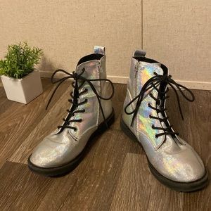 Justice Metallic Combat Boots Silver Size 9
